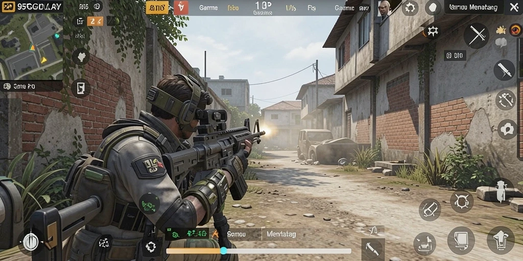Screeshot gameplay 95PGPLAY menampilkan aksi tembak-menembak yang intens.
