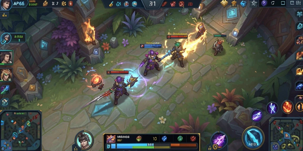Tampilan gameplay API66 menampilkan pertarungan seru antar pahlawan di arena.