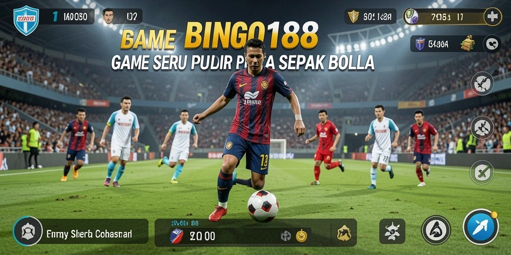 Screenshot gameplay BINGO188 menunjukkan aksi sepak bola yang mendebarkan.