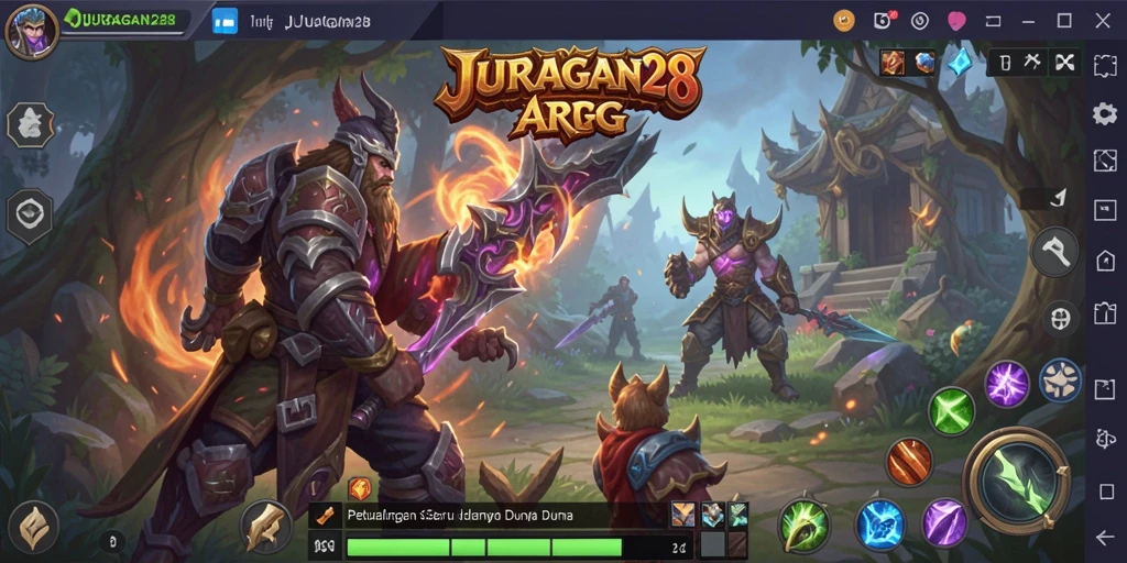 Tampak gameplay JURAGAN28 dengan pertarungan seru dan eksplorasi dunia yang luas.
