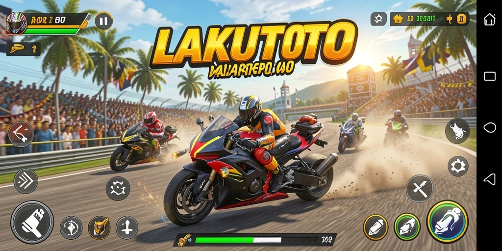 Screenshot utama LAKUTOTO menampilkan aksi balap yang mendebarkan dan menantang.