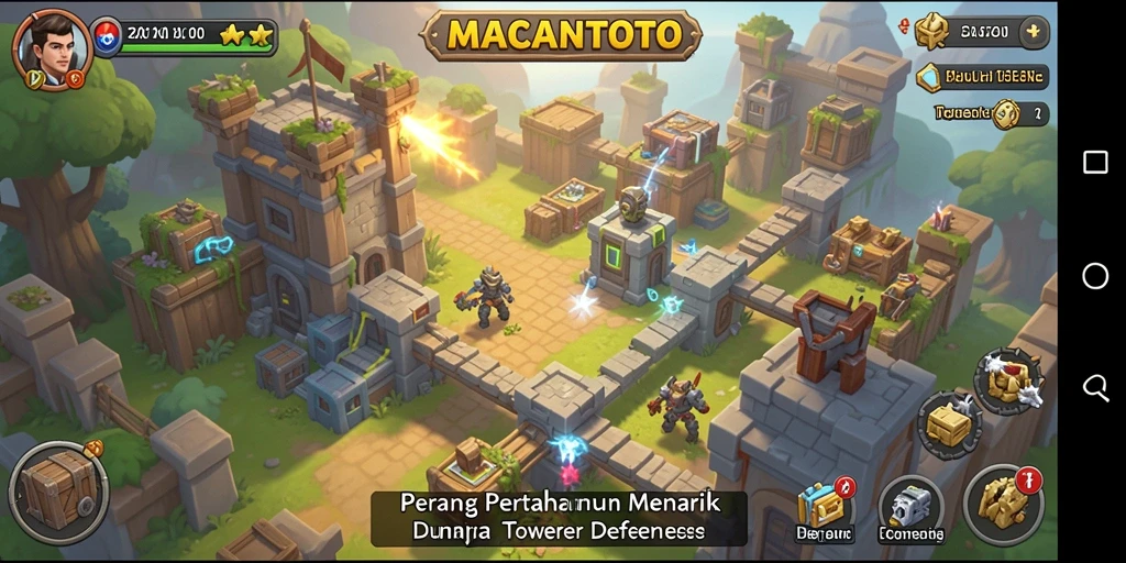 Screenshot gameplay menampilkan pertahanan yang kuat dalam Tower Defense.