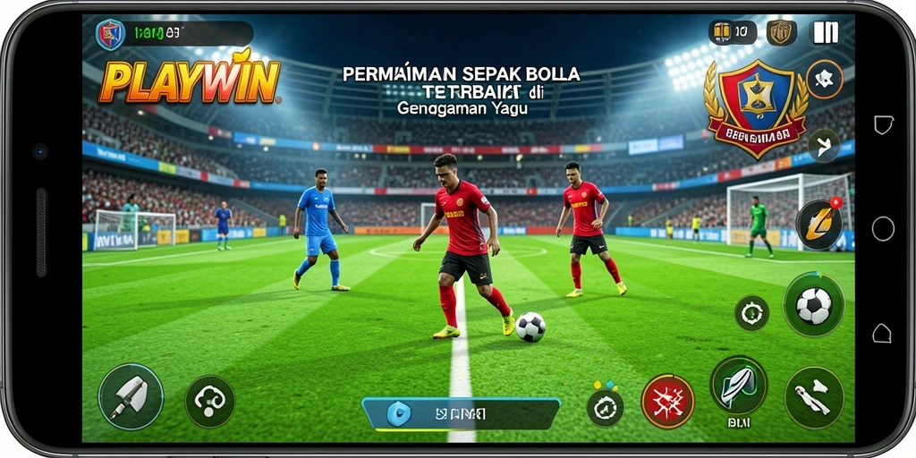 Tampilan utama gameplay <strong>PLAYWIN</strong> dengan aksi sepak bola yang mendebarkan.