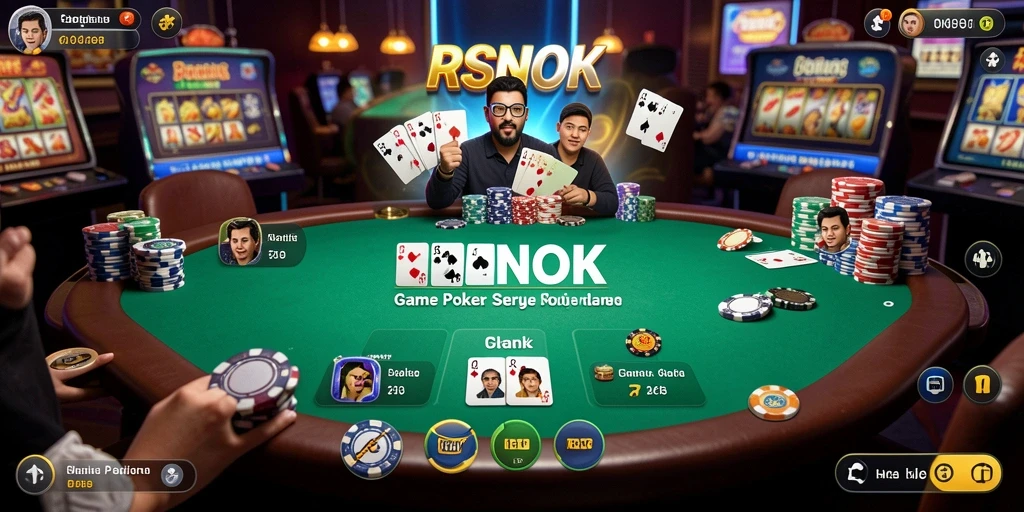 Screenshot gameplay RSNOK yang seru menampilkan momen poker yang mendebarkan.