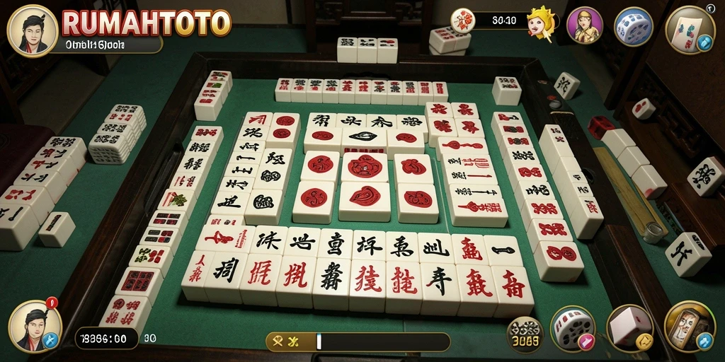 Screenshot gameplay RUMAHTOTO menampilkan keseruan permainan Mahjong.