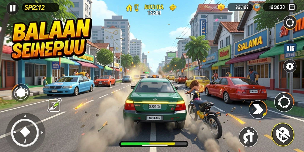 Tampilan gameplay balapan yang seru dan penuh aksi.