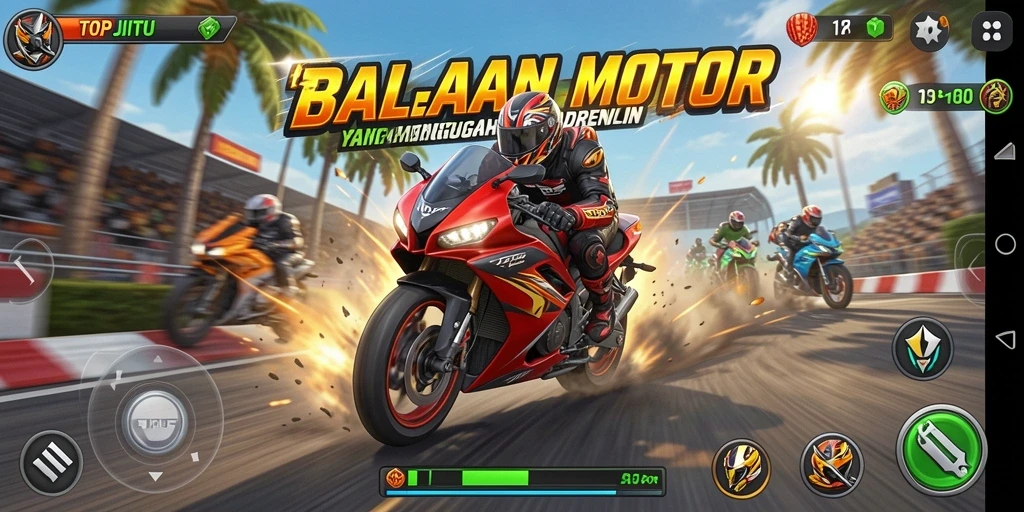 Tampilan seru gameplay balapan motor di TOPJITU.