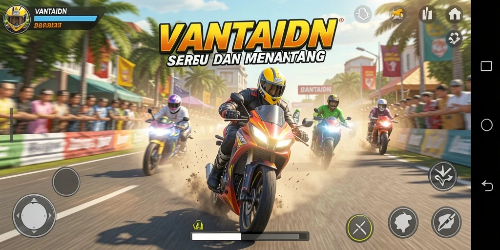 Gambar layar gameplay balapan motor yang mendebarkan.