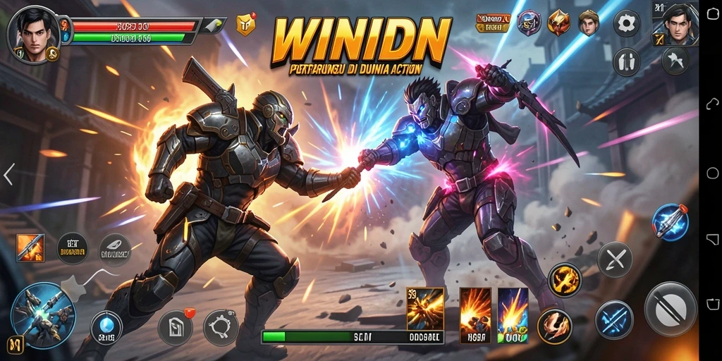 Tampilan screenshot gameplay WINIDN menampilkan aksi seru di arena pertempuran.